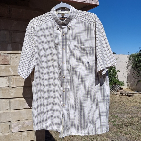 Ariat Pro Series Plaid Brown Tan Button-Down Short Sleeve Shirt Men Size X-Large - Picture 5 of 16